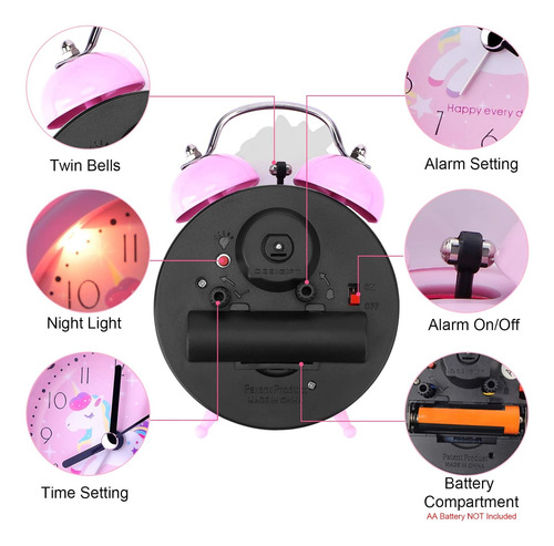 Reloj Despertador Con Diseño De Unicornio Para Nuños Y Niñas