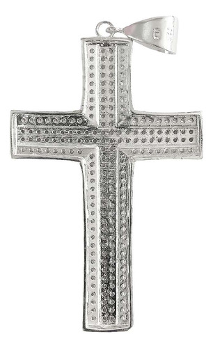 Dije Cruz Catolica Gigante Zirconias Hombre Plata Ley 925 Color Blanco