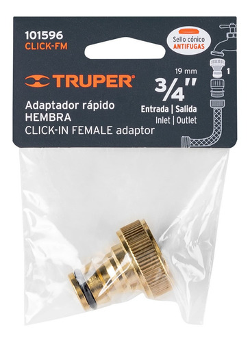 Conector Rápido De Latón Hembra 3/4' Sistema Click Truper