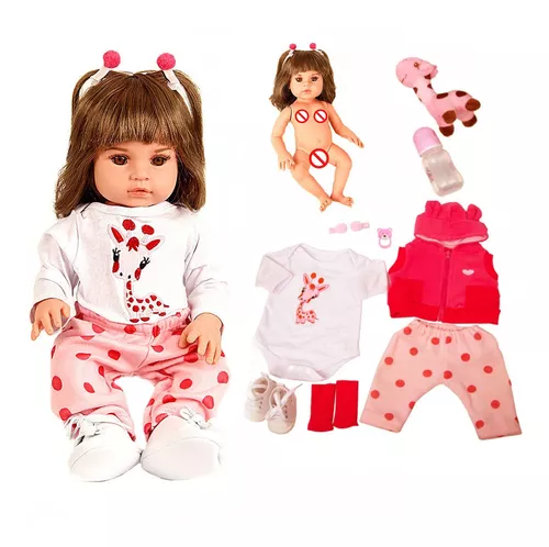 Boneca bebe reborn realista de silicone npk 48cm e girafinha