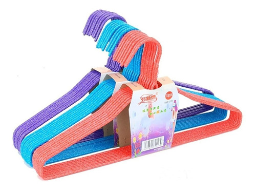 Set 10 Ganchos Para Ropa De Acero Plastificado Colores 42cm Color Coral