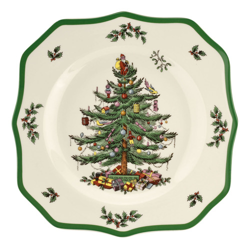 Spode Arbol Navidad Plato Cena Festoneado Loza Fina S Apto