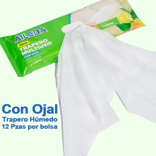 Aileda Trapero Multiuso Desechable Húmedo 12 Hojas Por Paque