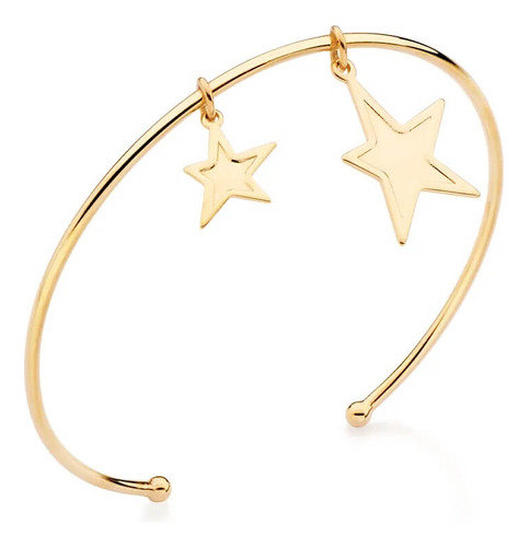 Bracelete Aberto Liso 2 Estrelas Banhado Ouro Antialérgico