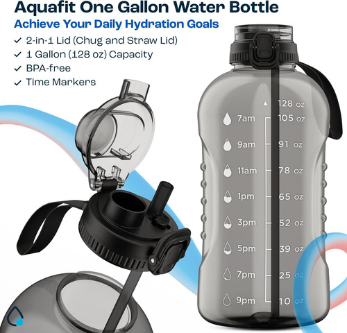 Aquafit Botella De Agua De 1 Galón Con Marcador De Tiempo -