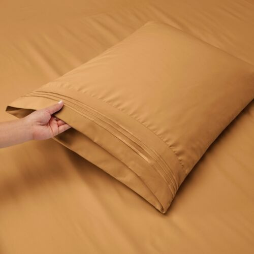 Sábanas 1800 Hilos De Microfibra, Sensación Algodón Egipcio Color Oro Diseño De La Tela Bordado De Líneas