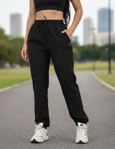 Calça Feminina Jogger em Tactel com Elastano Bolsos e Cordão Azul-escuro Liso Gg - Miniatura 2