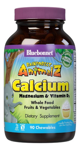 Bluebonnet Calcio, Magnesio Y Vitamina D3 Para Niños 90 Tab Sabor Vainilla