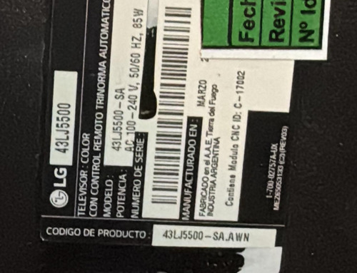 Placa Fuente Lg 43lj5500 Cod Eax67486801 (1.0) (Usado)