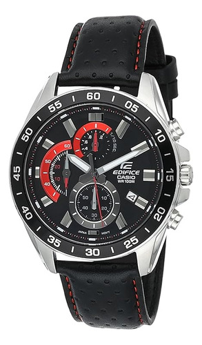 Reloj Casio Edifice Cronografo EFV-550I-1A Con Correa De Cuero Genuina Tipo Rally Bisel Negro Fondo Negro 100 Metros