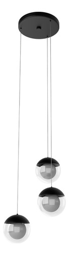 Pendente Lustre Triplo Jabuticaba Globo Vidro Especial G9 Estrutura Preto Fosco Globo Transparente 127/220v