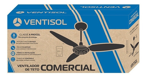 Ventilador de teto Ventisol Comercial preto com 3 pás de plástico, 96 cm de diâmetro 127 V