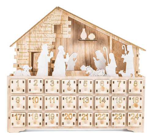 Calendario De Adviento Casa De Madera Led Navidad Decorar