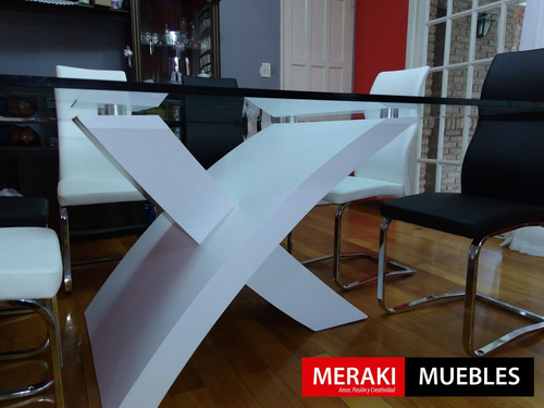 Mesa De Vidrio - Base Laqueada - Moderna - Xana Cuadrada