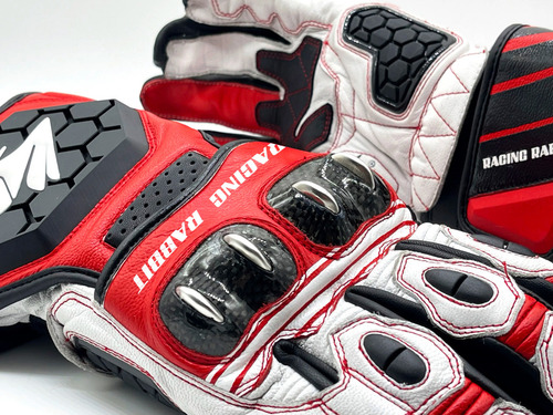 Luva Couro Motoqueiro Esportiva Racing Rabbit Sr2 Cor Vermelho Tamanho P