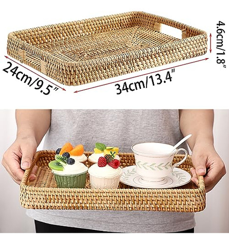 Bandeja Rectangular De Mimbre Tejida A Mano 34x24 Cm