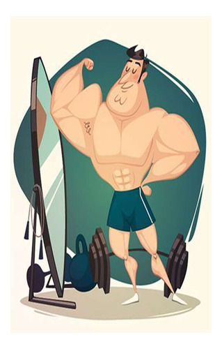 Vinilo 40x60cm Fisiculturista Dibujado Caricatura Gym P2