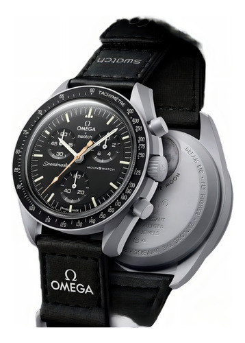 Relógio de pulso Omega x Swatch Mission to the Moon com corria de velcro cor preto - bisel preto-estrelado
