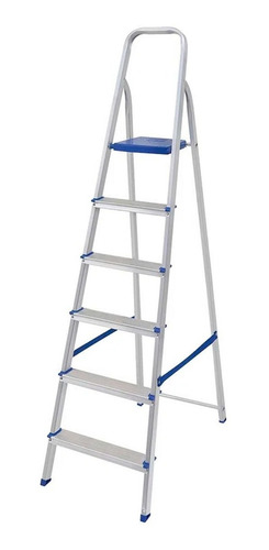 Escalera De Aluminio Tijera 6 Escalones Mor Plegable 5104 Base Antideslizante, Traba De Seguridad. Ultimo Escalon Como Plataforma Y Soporte De Aluminio Para Sujetarse