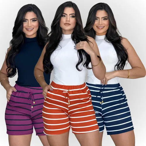 Kit 3 Shorts Crepe Feminino Premium Cintura Alta Oferta