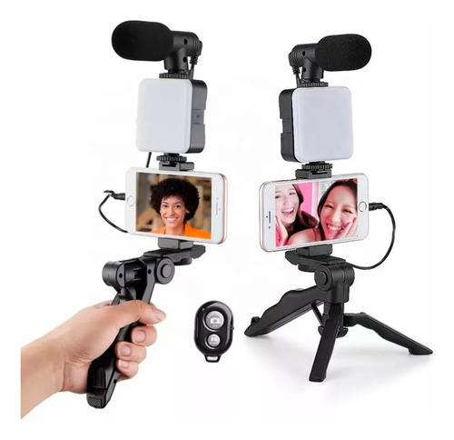 Kit Hacer Videos Streaming Celular Tripode Estabilizador Luz Negro