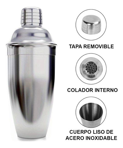 Coctelera Shaker Acero Inoxidable Utensilios Bar 500ml 2 Pzs