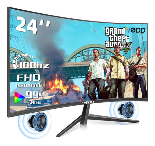 Vedd Monitor Curvo Gamer 24 Pantalla 100hz Fhd Hdmi 1ms Fhd Hdmi Freesync Monitor Gamer Curvo Led Negro