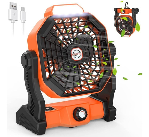 A Ventilador De Camping Recargable Con Luz Led Y Gancho
