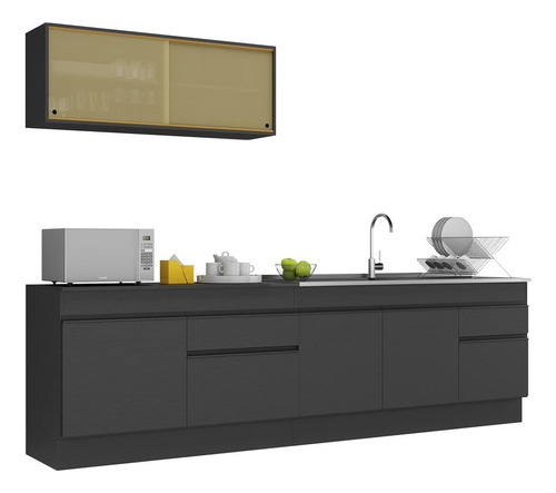 Armário De Cozinha Compacta 270cm Veneza Multimóveis V2112 Cor Preto