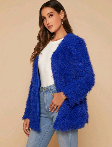 Abrigo Chamarra De Peluche Azul Talla G