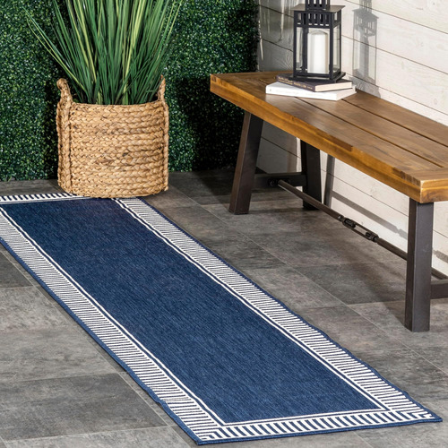 Nuloom Alfombra Asha Simple Border Runner, 2 X 8, Azul Marin