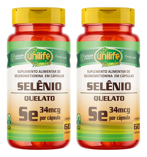 Kit 2 Selênio Quelato 60 Cápsulas Unilife Sabor Without Flavor