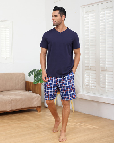Pijama Para Hombre Conjunto Playera Y Bermuda Con Bolsillos