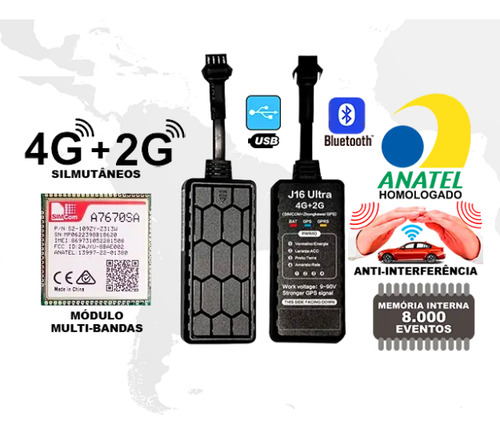 Rastreador J16 4g + 2g Kit 10 Unidades Preto