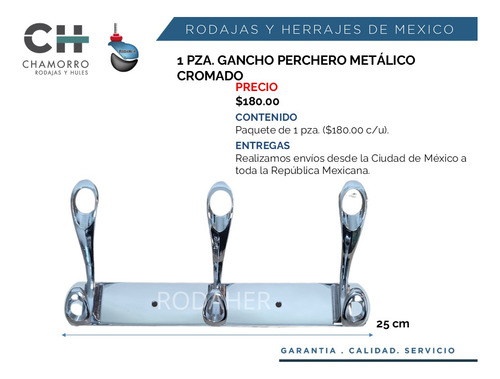 Perchero De Pared Metálico Cromado 3 Ganchos H