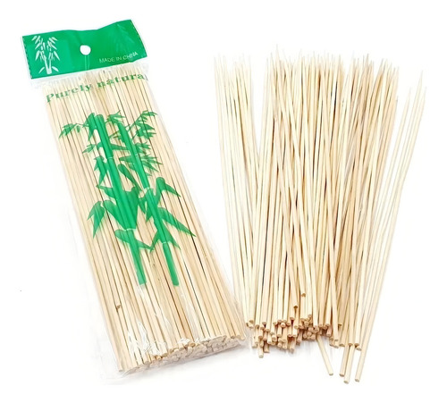 200 Palillos De Bambú Natural De 25cm Para Brochetas De Punta Afilada