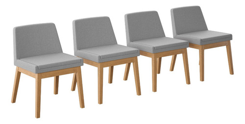 Juego De Comedor Lisboa De Madera Con 4 Sillas Tapizadas Diseño de la tela de las sillas Gris Claro - Roble