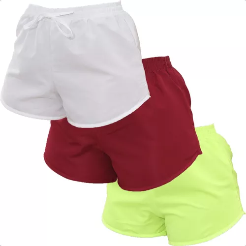 Kit 3 Short Tactel Liso Básico Feminino Bermuda Curta Verão