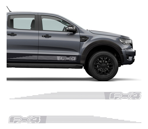 Par De Faixas Para Ford Ranger Fx4 2023 Cinza Com Verniz