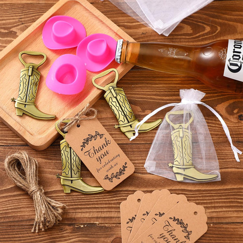 Paquete De 30 Botas Vaqueras Abrebotellas Con Mini Sombrero