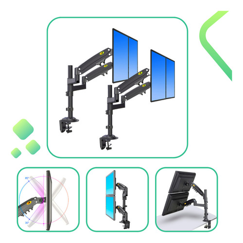 Suporte Monitor Articulado Duplo H180 + Mouse Pad Apoio Mão Cor Preto