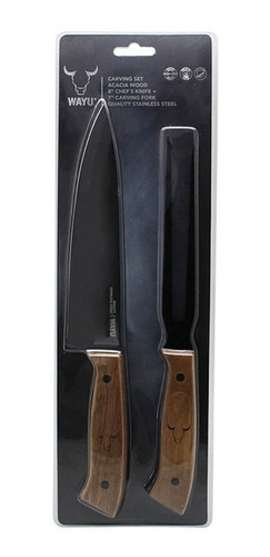 Cuchillo Parrillero + Tenedor Wayu Acero Inoxidable