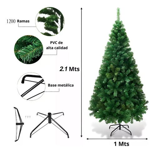 Arbol De Navidad Pino Navideño 2.10m Frondoso 1200 Ramas
