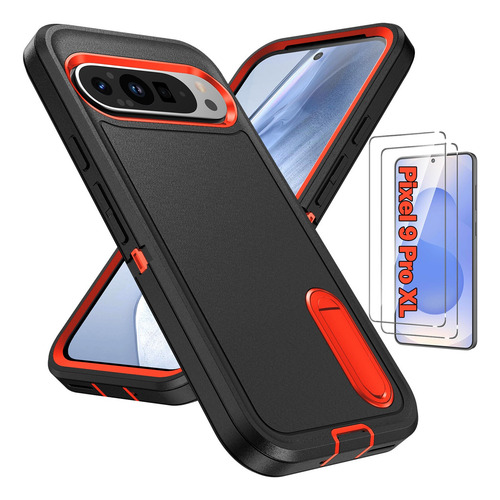 Funda Uso Rudo Soporte Para Google Pixel + 2 Micas Pantalla Negro-naranja Google Pixel 9 Pro Xl