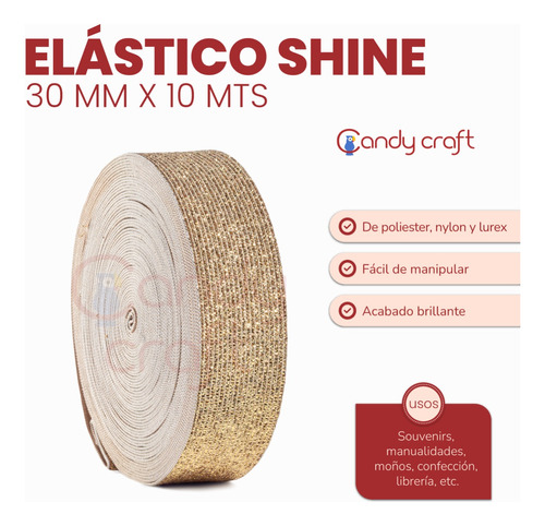 Elastico Shine 30mm X 10 Metros  Cordon De Oro.