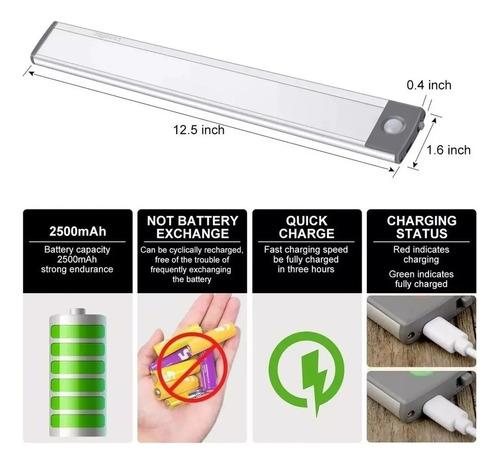 Pack 2 Barra Led C/ Sensor Movimiento Gabinete Cocina Baño