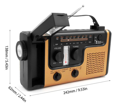 Radio De Emergencia Radio Solar De Manivela Con Función Bt T