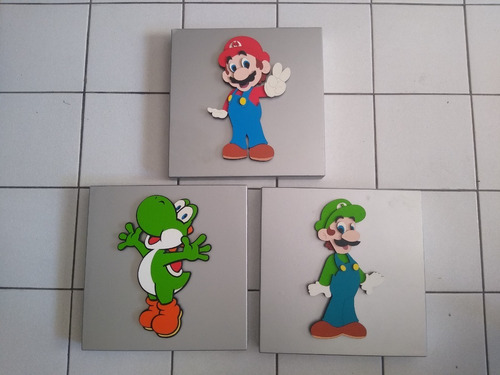 Set De Cuadros De Madera En Relieve Mario, Luigi Y Yoshi