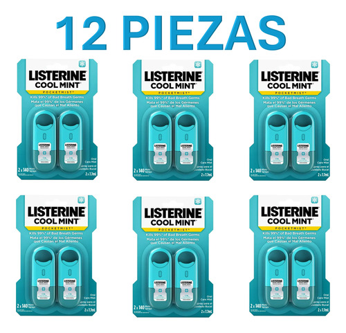 Listerine Cool Mint Spray Bolsillo Bucal Mal Aliento - 12 Pz