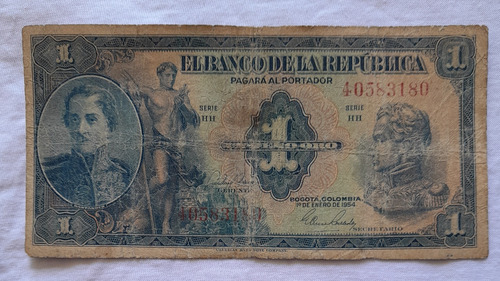 Billete De 1 Pesos Año 1954, Estado F (4). No   3180